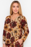 Bluza dama bej cu imprimeu flori bordo