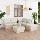 Cumpara ieftin Set mobilier grădină din paleți cu perne, 6 piese, lemn molid