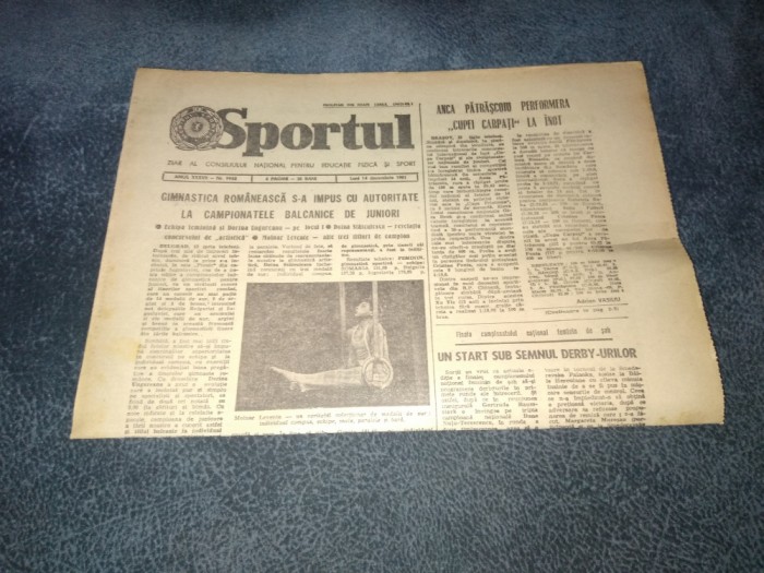 ZIARUL SPORTUL 14 DECEMBRIE 1981