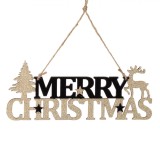 Decoratiune Craciun Lemn, Merry Christmas, Catifea Neagră, Glitter Auriu, 21.5x9cm, Oem