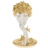 Figurina decorativa model fata cu flori, Neirini, Alb/Auriu, 15 x 10 x 28 cm