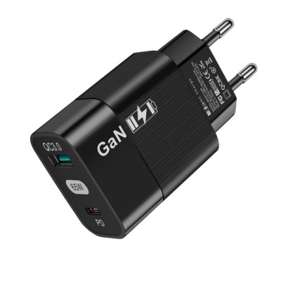 Incarcator Priza GaN, USB, Type-C, 65W - Techsuit (CHPD131) - Black foto