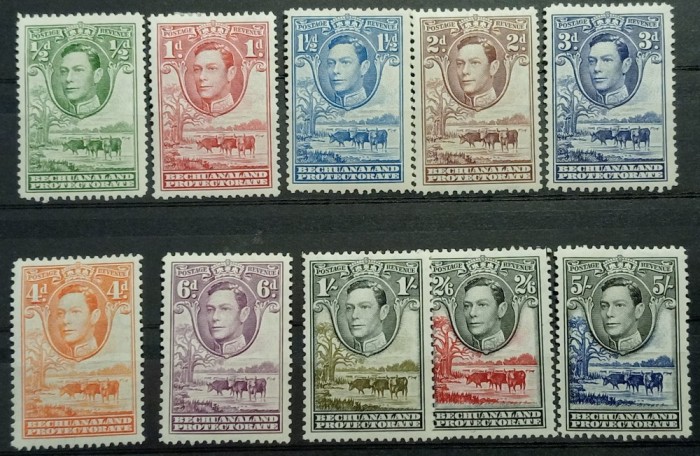 PROTECTORAT BRITAN. BECHUNALAND&#039;&#039;-Serie coloniala-GEORGE VI&#039;&#039;- 10VAL. - (cat Yv.nr 65/74=55e!!!-)-MH-NESTAMPIL.-VEZI SCAN
