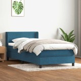 VidaXL Pat box spring cu saltea, albastru &icirc;nchis, 100x210 cm, catifea