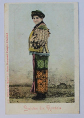 SALUTARI DIN ROMANIA - FATA IN COSTUM POPULAR , CARTE POSTALA ILUSTRATA , POLICROMA ,NECIRCULATA , CLASICA foto