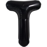 Balon folie metalizata litera t, flippy, 40 cm, umflati cu heliu sau aer, ambalaj individual, pai inclus, negru