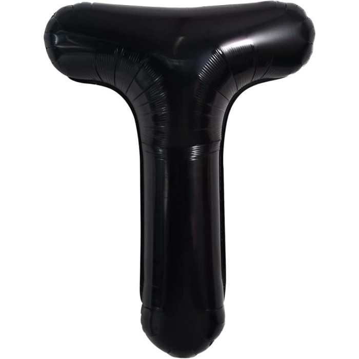 Balon folie metalizata litera t, flippy, 40 cm, umflati cu heliu sau aer, ambalaj individual, pai inclus, negru