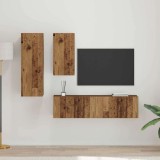 Set comodă TV cu raft Pe perete cu depozitare cu ușă 4 pcs Lemn vechi 30.5 x 30 x 90 cm