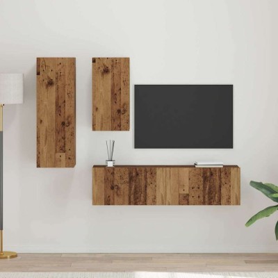 Set comodă TV cu raft Pe perete cu depozitare cu ușă 4 pcs Lemn vechi 30.5 x 30 x 90 cm foto
