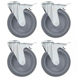 vidaXL Roți pivotante cu gaură șurub, fr&acirc;ne duble, 4 buc., 125 mm 143429