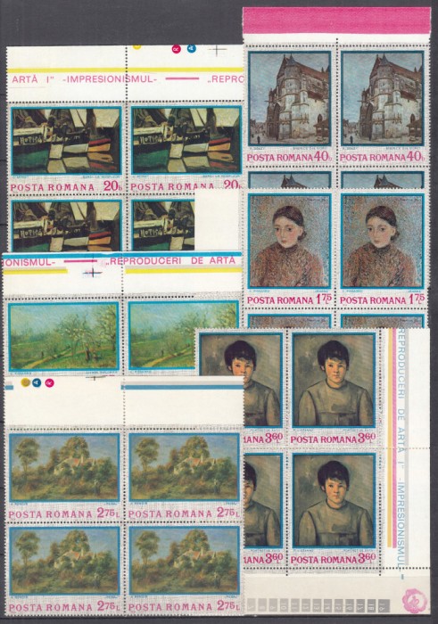 ROMANIA 1974 LP 839 REPRODUCERI DE ARTA IMPRESIONISMUL BLOCURI DE 4 TIMBRE MNH