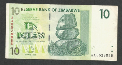ZIMBABWE 10 DOLARI DOLLARS 2007 [6] P-67 , VF++ foto