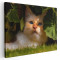 Tablou pisica crem printre frunze Tablou canvas pe panza CU RAMA 30x40 cm