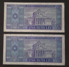 Lot 2 bancnote serie consecutiva - Romania - 100 Lei 1966