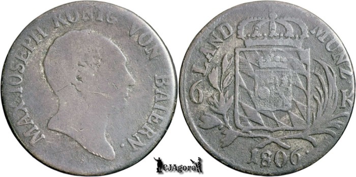 1806, 6 Kreuzer - Maximilian I Iosif - Regatul Bavariei | KM 686