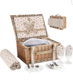 Cumpara ieftin Cos de picnic premium din rachita pentru 2 persoane, Willow Weave CF-022, geanta termoizolanta mare, patura impermeabila ,ideal iesiri in aer liber