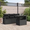 Set de sofa de gradina Gossi cu 5 piese si perna negru poli ratan, sofa de gradina Gossi pentru 2 persoane cu spatiu de depozitare si perna negru poli
