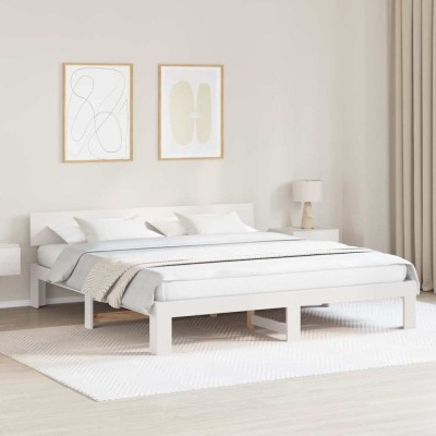 vidaXL Cadru de pat cu headboard Alb 180 x 200 cm Lemn masiv de pin 872642 foto