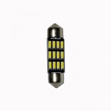 Set 2 x Bec LED 36mm, 12LED SMD, 12V, ALB, 4014, Universal