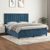 VidaXL Pat box spring cu saltea, albastru &icirc;nchis, 160x200 cm, catifea 3143275