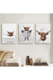 Set de 3 afișe cu vacă din Highland, afișe pentru baie, imagini cu orangutani și maimuțe, imprimeuri de artă pe perete cu animale &icirc;n alb și negru, făr