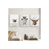 Set de 3 afișe cu vacă din Highland, afișe pentru baie, imagini cu orangutani și maimuțe, imprimeuri de artă pe perete cu animale &icirc;n alb și negru, făr