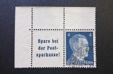 Germania Nazistă / Deutsches Reich 1941 Format de Colț de Carnet "Hitler" (4 Rpf Albastru) cu Cupon "Spare bei der Postsparkasse!" - CKL2