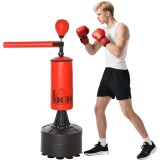 HOMCOM Sac de Box Ajustabil pe &Icirc;nălțime, Bară Rotativă și Bază Umplută, 88x48x155-205 cm, Roșu