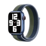 Cumpara ieftin Curea textila sport loop marca THD pentru Apple Watch 45 mm, marime universala, seria 7 si seria 8, cu dungi albastru si verde inchis