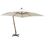 Umbrelă de soare suspendată cu st&acirc;lp de lemn, 300x300 cm, alb
