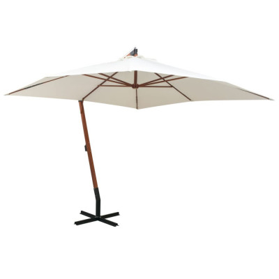 vidaXL Umbrelă de soare suspendată cu st&amp;acirc;lp de lemn, 300x300 cm, alb foto