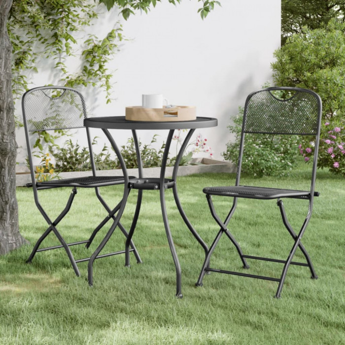 vidaXL Set mobilier grădină 3 piese antracit plasă metalică expandată