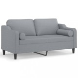Canapea cu 2 locuri cu pernute, gri deschis, 140 cm, textil