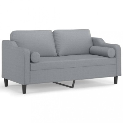 Canapea cu 2 locuri cu pernute, gri deschis, 140 cm, textil foto