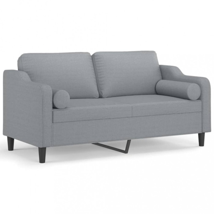 Canapea cu 2 locuri cu pernute, gri deschis, 140 cm, textil