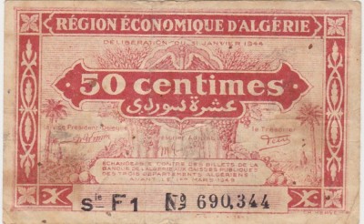 ALGERIA 50 Centimes 1944 first edition aF foto