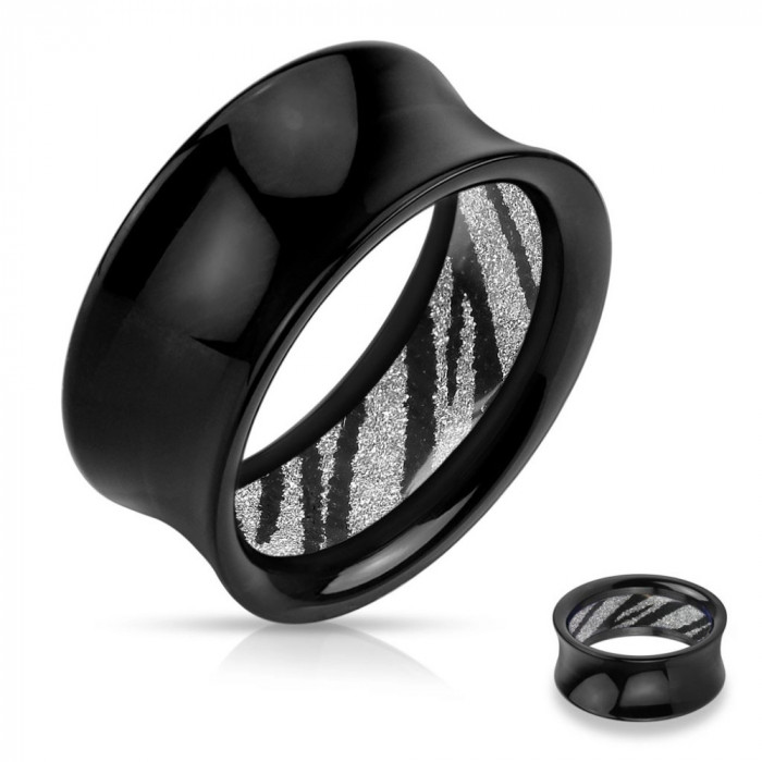 Tunel ureche din acril negru cu model strălucitor zebră pe interior - Lățime: 16 mm
