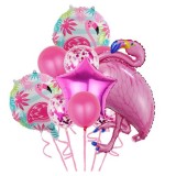 Set baloane party aniversare, flippy, din folie de aluminiu si latex, set din 10 baloane flamigo party, 1 stea, 5 baloane latex, 2 rotunde, 60 -90 cm,
