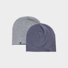 Căciulă beanie reversibilă pentru băieți - gri/bleumarin