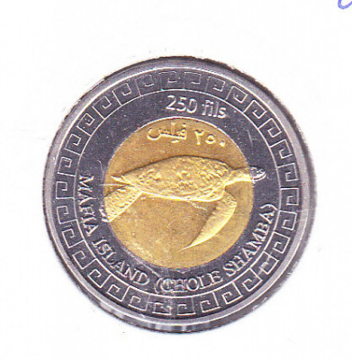 bnk mnd Mafia Island ( Chole Shamba) 250 fils 2014 unc , fauna bimetal foto