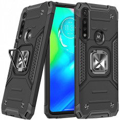 Husa Plastic - TPU WZK Ring Tough Armor Kickstand pentru Motorola Moto G8 Power, Neagra