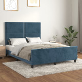 VidaXL Cadru de pat cu tăblie, albastru &icirc;nchis, 140x190 cm, catifea