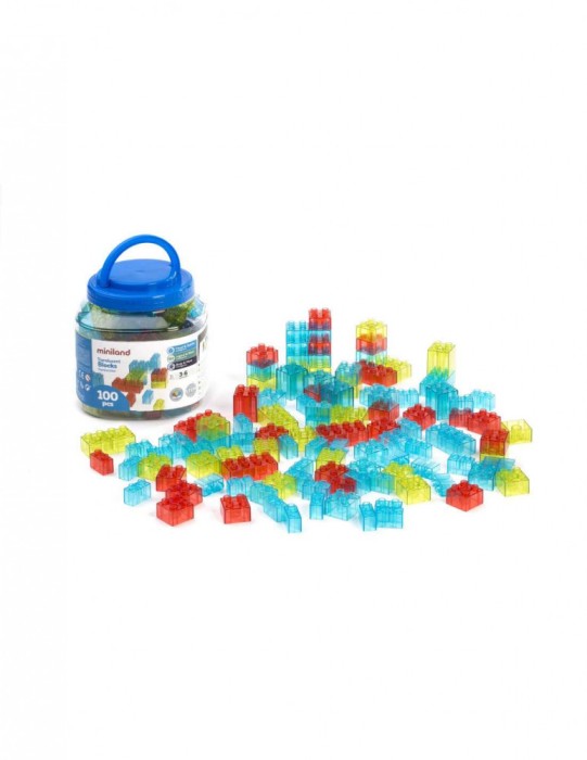Joc de constructii cu 100 piese translucide