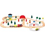 Set trenulet din lemn cu 70 Piese, Bino Toys