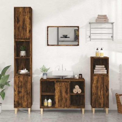 vidaXL Dulap de chiuvetă, stejar afumat, 80x33x60 cm, lemn prelucrat 821289 foto