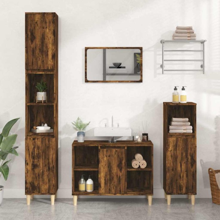 vidaXL Dulap de chiuvetă, stejar afumat, 80x33x60 cm, lemn prelucrat 821289