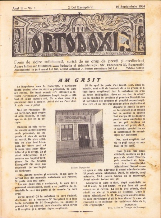 MSPN18 Ortodoxia, colegat de 51 numere 1934-1935