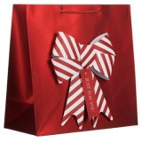Sacosa cadou de Craciun, Rosie cu Glitter si Fundita 3D, 33x16x33cm, CMCLASS