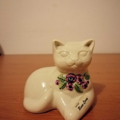 figurina Pisica ceramica vintage flori mov Rosa Ljung Suedia Deco Ceramic