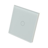 Intrerupator touch simplu cap scara alb 220V cu indicator luminos, rama din sticla 86x86x34mm